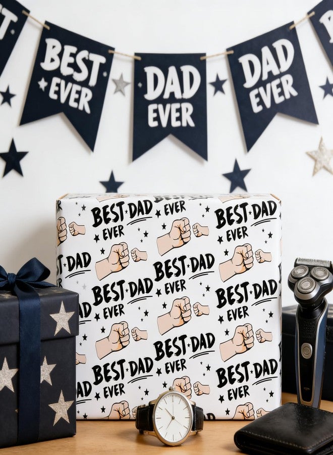 Cuitpan Father's Day Wrapping Paper - 4 Jumbo Sheets, 28x40 Inches, Best Dad Ever Fist Bump & Star Design, for Father's Day, Birthday & Dad Gifts - Image 3