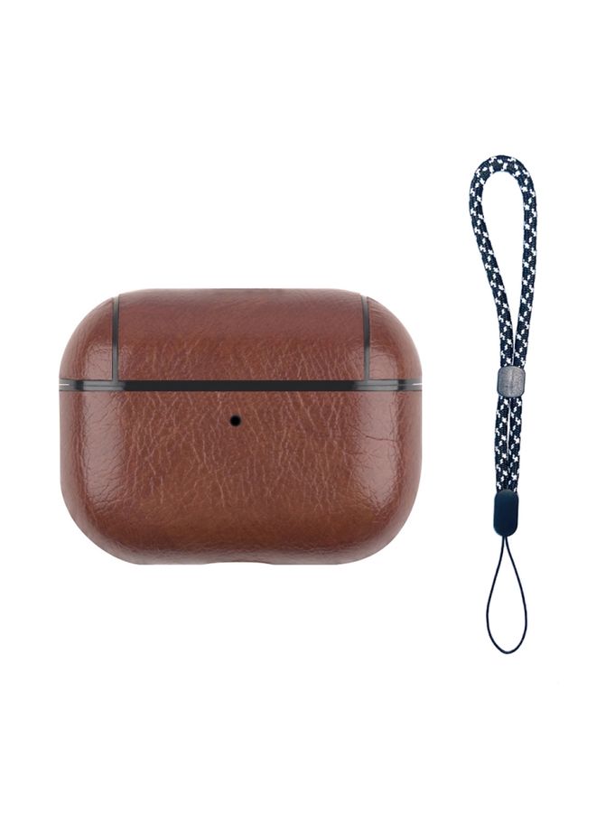 راكسوم غطاء حماية لجهاز AirPods Pro 2 سماعة أذن لاسلكية جلدية مقاومة للصدمات مع حبل بني داكن