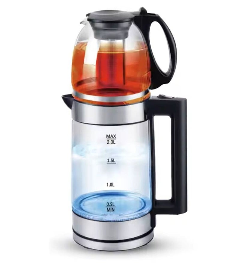Dessini Regina DR-6001 2-In-1 Electric Tea Maker Set With 2.0L Glass Kettle And 1.0L Teapot 1500W Clear/Black - Image 1