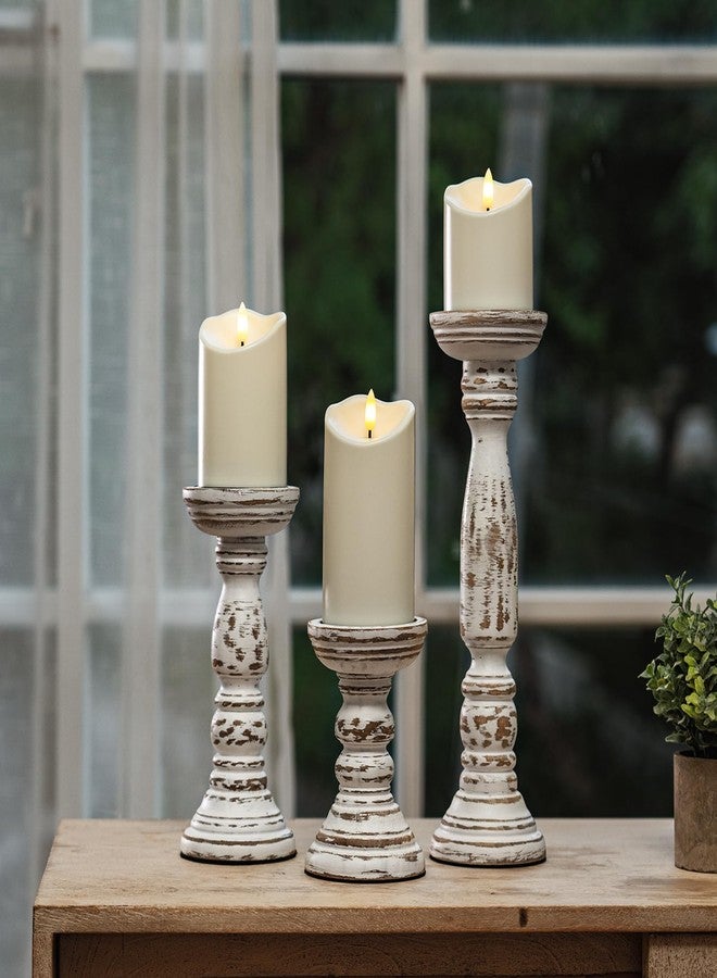 Homemory Farmhouse Wood Candle Holders for Pillar Candles Set of 3, Rustic Candle Holders for Table Centerpiece, 13" 9" 6" Vintage Tall Candle Stand Decorative for Dining Fireplace Living Room (White) - Image 5