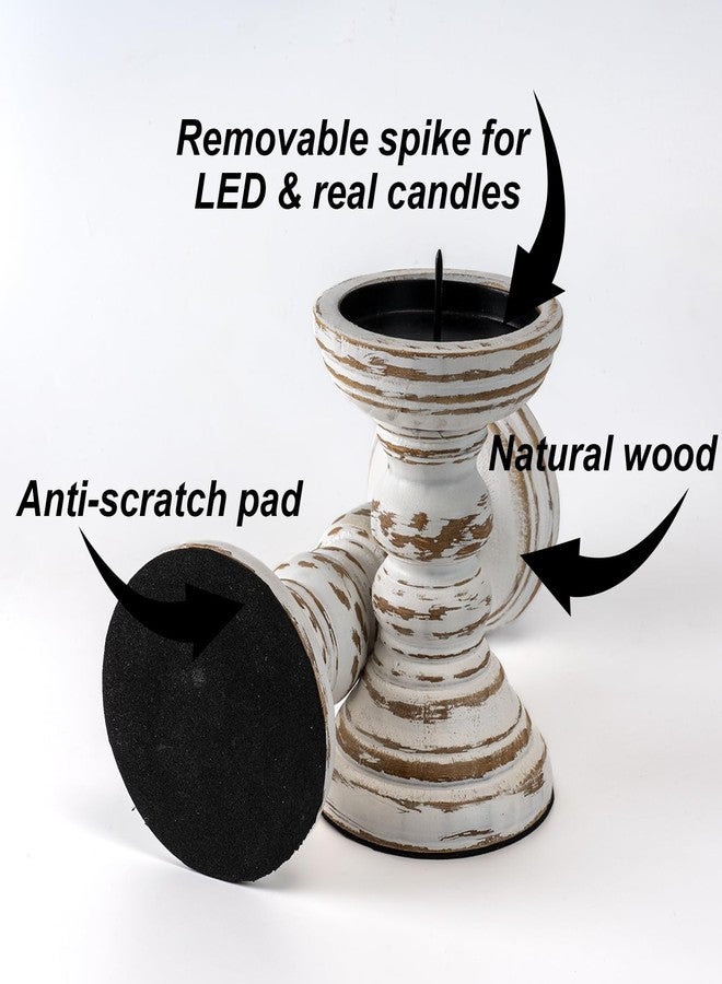 Homemory Farmhouse Wood Candle Holders for Pillar Candles Set of 3, Rustic Candle Holders for Table Centerpiece, 13" 9" 6" Vintage Tall Candle Stand Decorative for Dining Fireplace Living Room (White) - Image 4