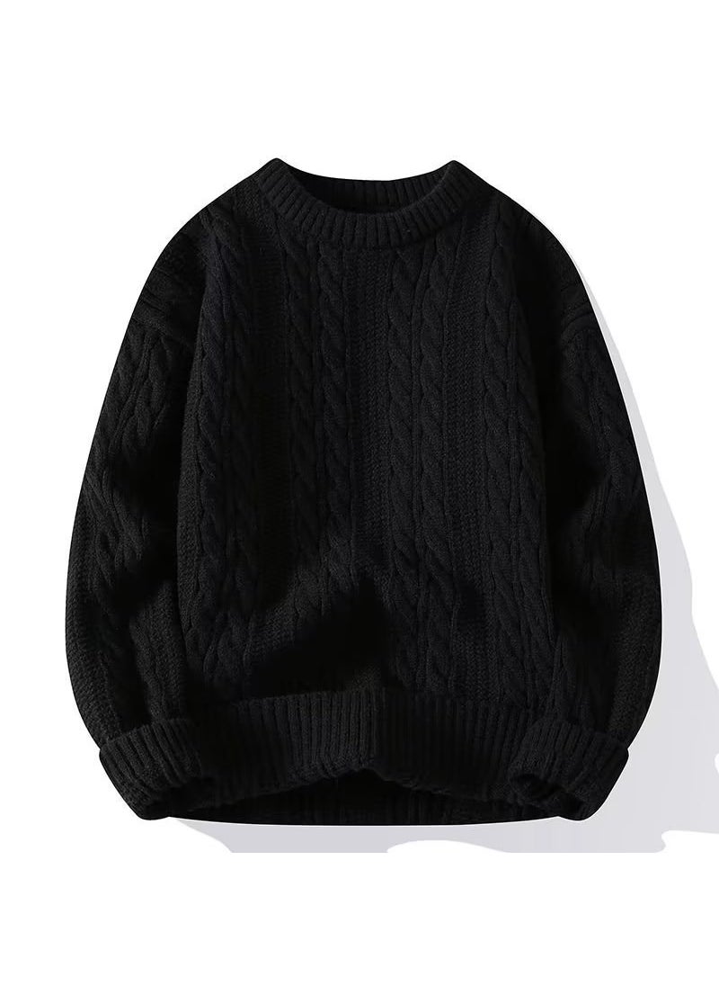 Generic Japanese Style Vintage Knitted Sweater For Men 2024 Winter New Loose Fit Simple Solid Color Pullover Round Neck Top Jacket 733 Brown  - Image 3