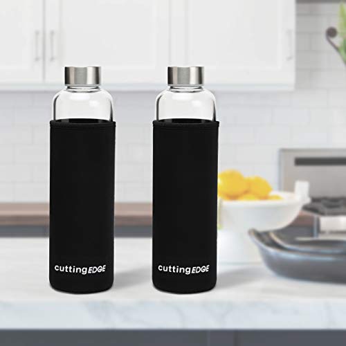 Cutting EDGE 750ml Borosilicate Round Glass Water Bottle Set of 2 with Black Portable Carrying Sleeve for School, Home, Office, Travel, Sport, Yoga, Gym, Hot, Cold Drinks (Transparent) - Image 5