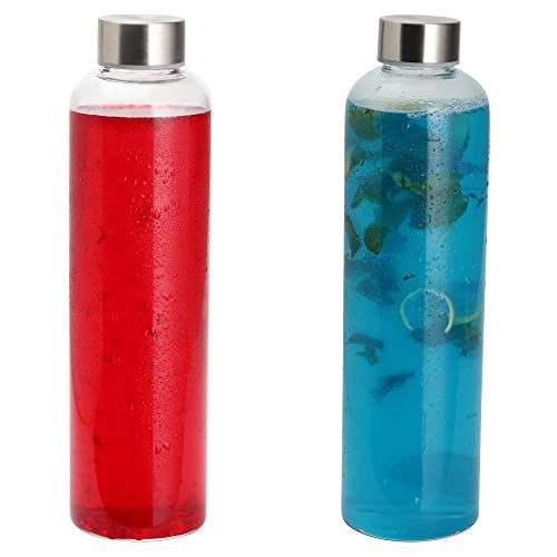 Cutting EDGE 750ml Borosilicate Round Glass Water Bottle Set of 2 with Black Portable Carrying Sleeve for School, Home, Office, Travel, Sport, Yoga, Gym, Hot, Cold Drinks (Transparent) - Image 2