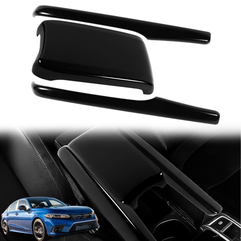 BreTrewri Interior Armrest Console Cover for 2016 2017 2018 2019 2020 Honda Civic 10th gen Honda Civic 20162021 Center Armrest Lips Cover Caps Civic Accessories 1621CivicShinny Black 3pcs