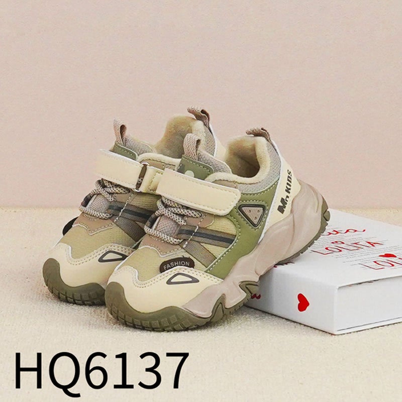 Kids Warm Cotton Shoes 2024 Winter New Plush Girls Boys Sneakers Khaki