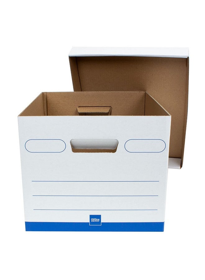 Office Depot ® Brand Medium Quick Set Up Corrugated Medium-Duty Storage Boxes With Lift-Off Lids And Built-In Handles, Letter/Legal Size, 15" X 12" X 10", White/Blue, Pack Of 5 - Image 2