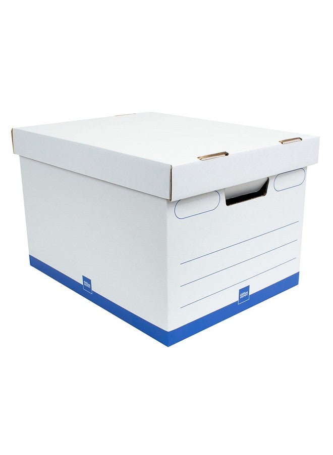 Office Depot ® Brand Medium Quick Set Up Corrugated Medium-Duty Storage Boxes With Lift-Off Lids And Built-In Handles, Letter/Legal Size, 15" X 12" X 10", White/Blue, Pack Of 5 - Image 1