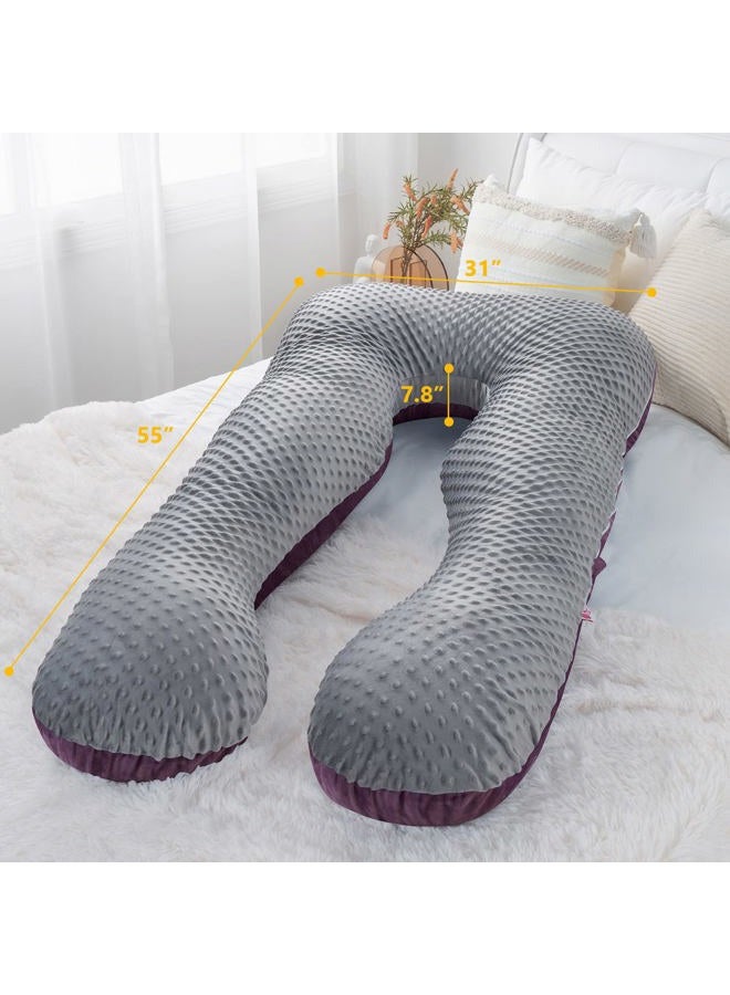 Meiz Pregnancy Pillow, Pregnancy Body Pillow, Pregnancy Pillows for Sleeping, Maternity Pillow for Pregnant Women with Velvet Cover, Grey & Purple - Image 2