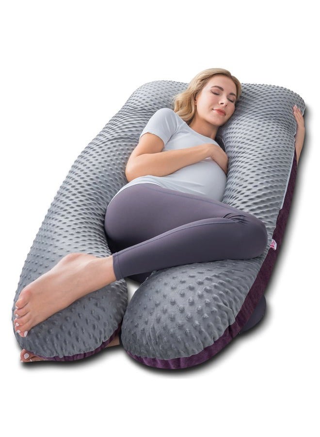 Meiz Pregnancy Pillow, Pregnancy Body Pillow, Pregnancy Pillows for Sleeping, Maternity Pillow for Pregnant Women with Velvet Cover, Grey & Purple - Image 1