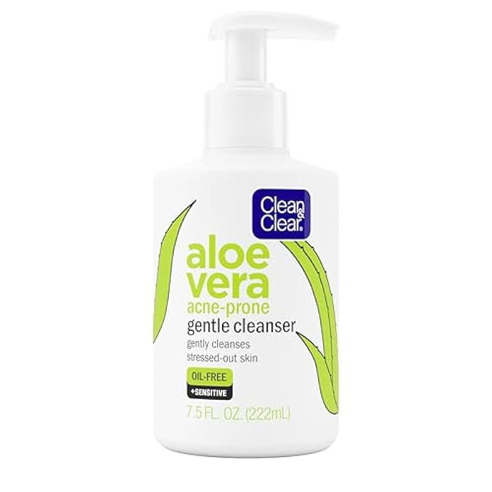 Clean & Clear Aloe Vera Gentle Facial Cleanser for Acne-Prone & Sensitive Skin, Oil-Free Daily Face Wash with Aloe Vera, Vegan, No Animal Testing, Paraben-, Soap- & Dye-Free, 7.5 fl. oz - Image 1