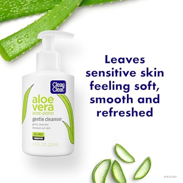 Clean & Clear Aloe Vera Gentle Facial Cleanser for Acne-Prone & Sensitive Skin, Oil-Free Daily Face Wash with Aloe Vera, Vegan, No Animal Testing, Paraben-, Soap- & Dye-Free, 7.5 fl. oz - Image 3