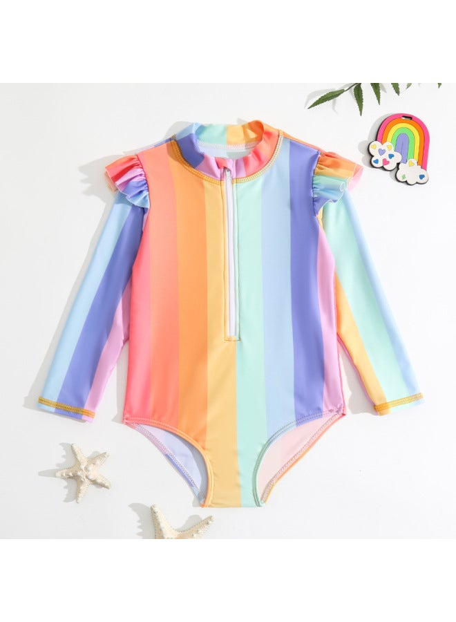 Loquat Children's Swimsuit 2023 Girls Cute One-piece Sunscreen Swimsuit Direct Supply Can Be Distributed-Color:Apricot Flower One Piece Swimsuit + Hat-Apricot- - Image 4