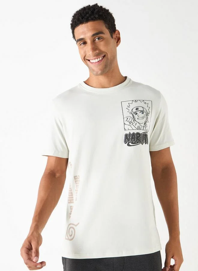 Naruto Print Crew Neck T-shirt with Short Sleeves