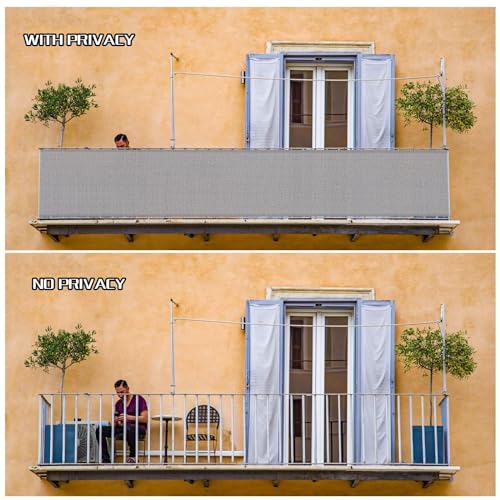 SUNLAX 3.3'x19.5' Light Grey Balcony Privacy Screen Fence Windscreen Cover Fabric Shade Netting Mesh Cloth with Grommets UV Protection for Patio, Backyard, Porch, Railing Shield 90% - Image 5