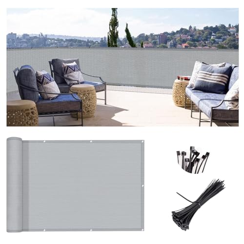SUNLAX 3.3'x19.5' Light Grey Balcony Privacy Screen Fence Windscreen Cover Fabric Shade Netting Mesh Cloth with Grommets UV Protection for Patio, Backyard, Porch, Railing Shield 90% - Image 1