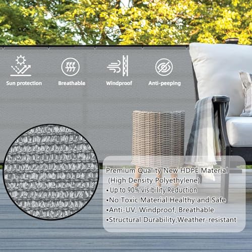 SUNLAX 3.3'x19.5' Light Grey Balcony Privacy Screen Fence Windscreen Cover Fabric Shade Netting Mesh Cloth with Grommets UV Protection for Patio, Backyard, Porch, Railing Shield 90% - Image 2