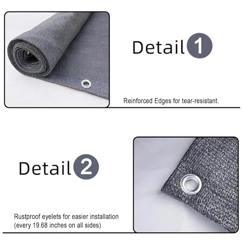 SUNLAX 3.3'x19.5' Light Grey Balcony Privacy Screen Fence Windscreen Cover Fabric Shade Netting Mesh Cloth with Grommets UV Protection for Patio, Backyard, Porch, Railing Shield 90% - Image 4