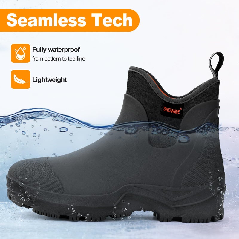Showave Ankle Rain Boots Men Insulated Rubber Boots For Men Garden Waterproof Boot Mud Lightweight Booties For Farming Fishing Outdoor(Black,Size 12) - Image 5