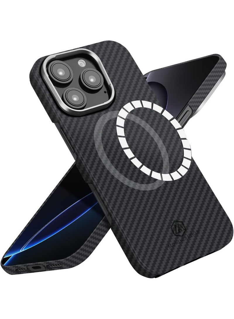 MONOCARBON Real Aramid Fiber MagSafe iPhone 16 PRO Case Cover [ULTRA SLIM] Lightweight Anti-Scratch - Matte Black - Image 1