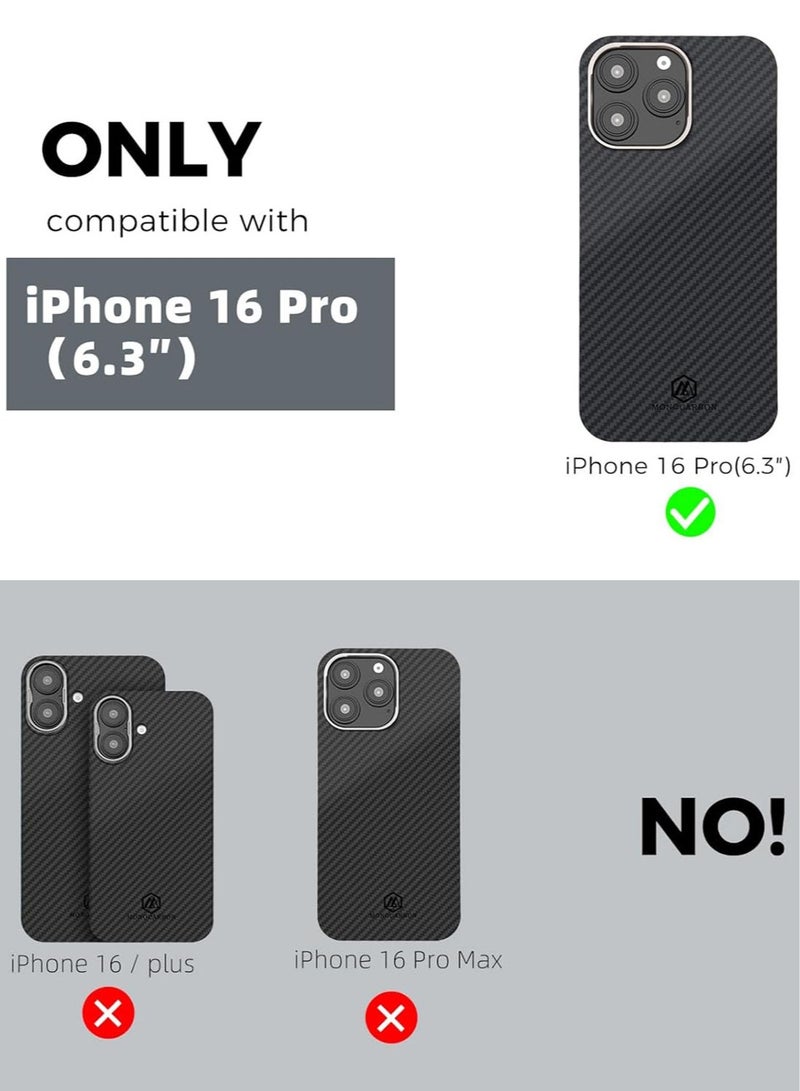 MONOCARBON Real Aramid Fiber MagSafe iPhone 16 PRO Case Cover [ULTRA SLIM] Lightweight Anti-Scratch - Matte Black - Image 2