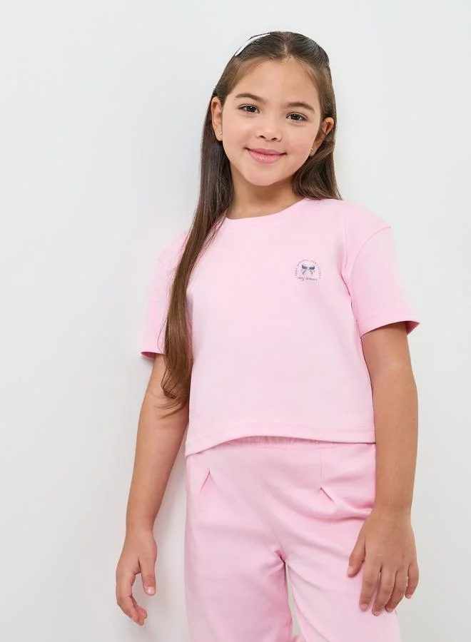 ستايلي Girls Cotton Crop Top and Joggers Set