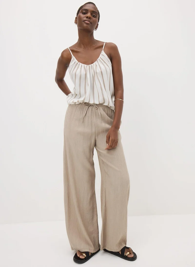 Matalan Beige Textured Wide Leg Trousers