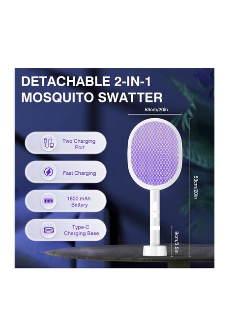 Detachable 2-in-1 Electric Mosquito Swatter Racket with UV Light – 1800mAh Battery, Fast Charging, Type-C Base – 53cm Height