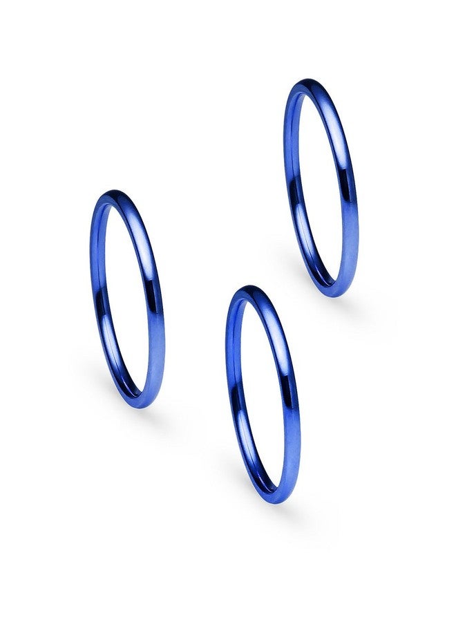 SILVERLINE JEWELRY 3pcs 2mm Stainless Steel Women's Plain Band Fit Blue Tone Size 6.5 - Image 1