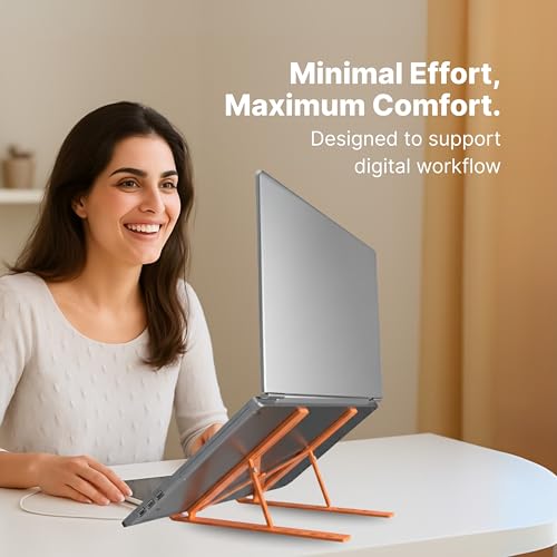Geonix Trek T3 Aluminium Ergonomic Laptop Stand | 7 Angles Adjustable Tabletop | Anti Slip Rubber Pads | Foldable | Compatible with Laptops Upto 17 inch (Cosmic Orange) - Image 3