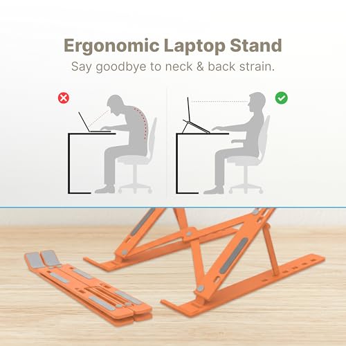 Geonix Trek T3 Aluminium Ergonomic Laptop Stand | 7 Angles Adjustable Tabletop | Anti Slip Rubber Pads | Foldable | Compatible with Laptops Upto 17 inch (Cosmic Orange) - Image 2