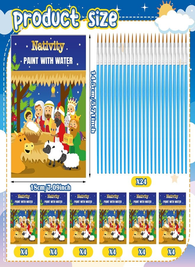 Watersay 24 Pcs Christmas Paint with Water Coloring Books Set with 24 Pcs Paintbrush Christmas Watercolor Coloring Books Nativity Coloring Books for Xmas Holiday Gifts(Nativity) - Image 2