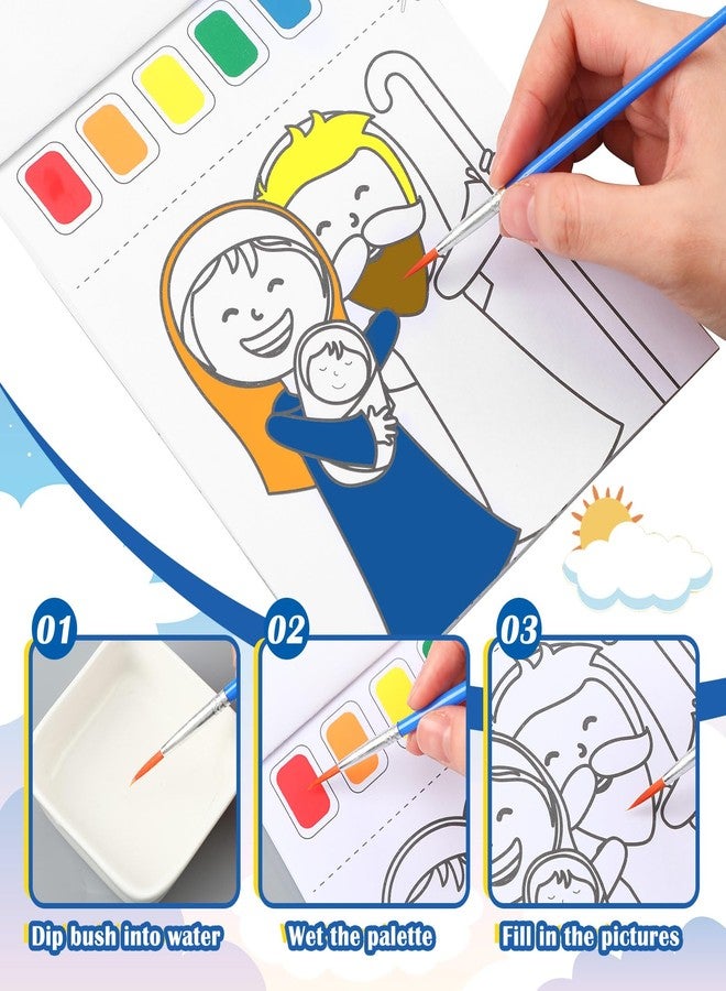 Watersay 24 Pcs Christmas Paint with Water Coloring Books Set with 24 Pcs Paintbrush Christmas Watercolor Coloring Books Nativity Coloring Books for Xmas Holiday Gifts(Nativity) - Image 3