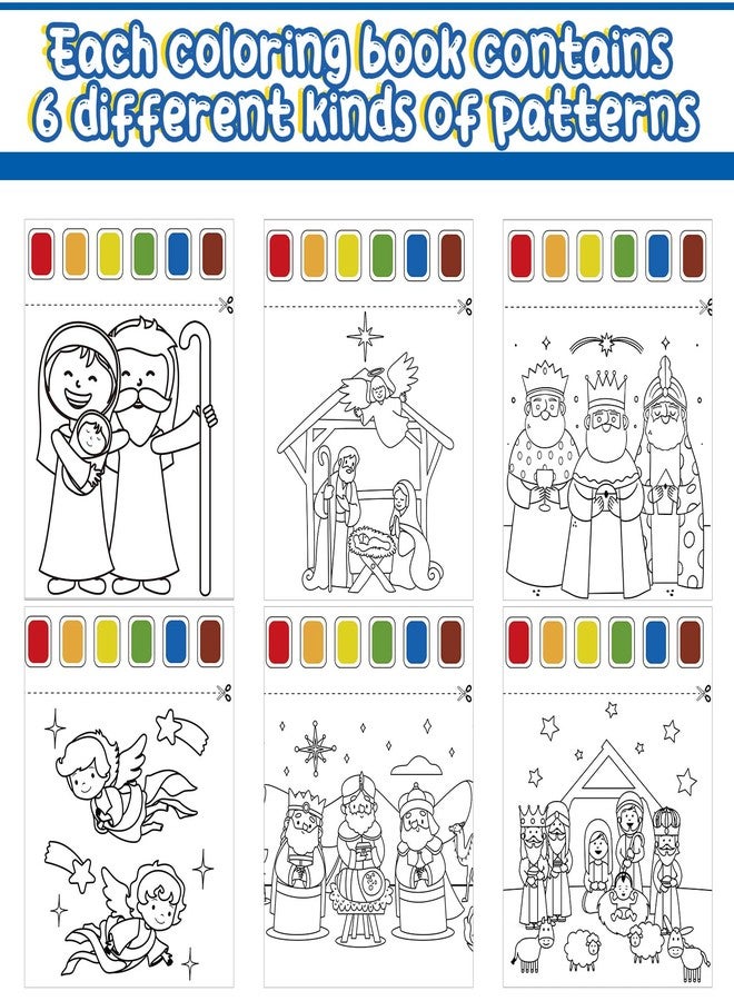 Watersay 24 Pcs Christmas Paint with Water Coloring Books Set with 24 Pcs Paintbrush Christmas Watercolor Coloring Books Nativity Coloring Books for Xmas Holiday Gifts(Nativity) - Image 4