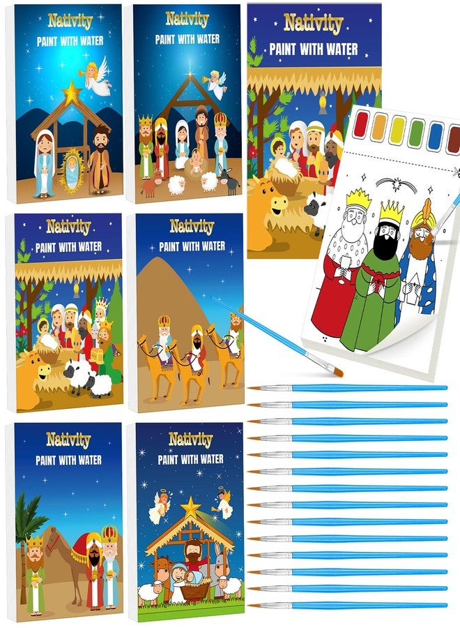 Watersay 24 Pcs Christmas Paint with Water Coloring Books Set with 24 Pcs Paintbrush Christmas Watercolor Coloring Books Nativity Coloring Books for Xmas Holiday Gifts(Nativity) - Image 1