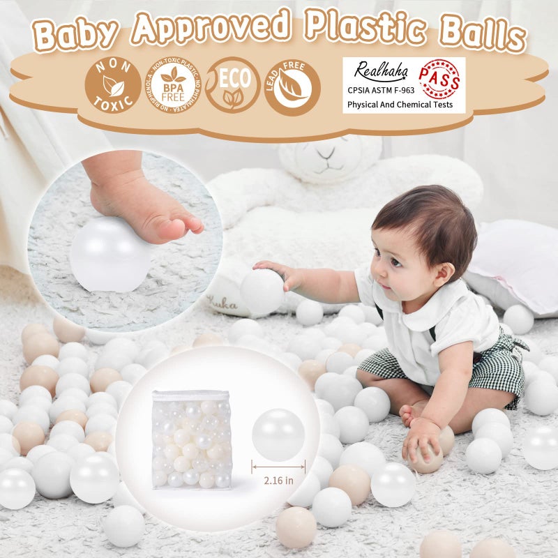 Realhaha Ball Pit Balls 100 Play Balls Plastic Balls for Baby Girls Toddlers Kids Play Tent Pool Playhouse Playpen Party Decoration, Pearl White - Image 3