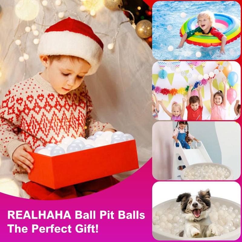 Realhaha Ball Pit Balls 100 Play Balls Plastic Balls for Baby Girls Toddlers Kids Play Tent Pool Playhouse Playpen Party Decoration, Pearl White - Image 5