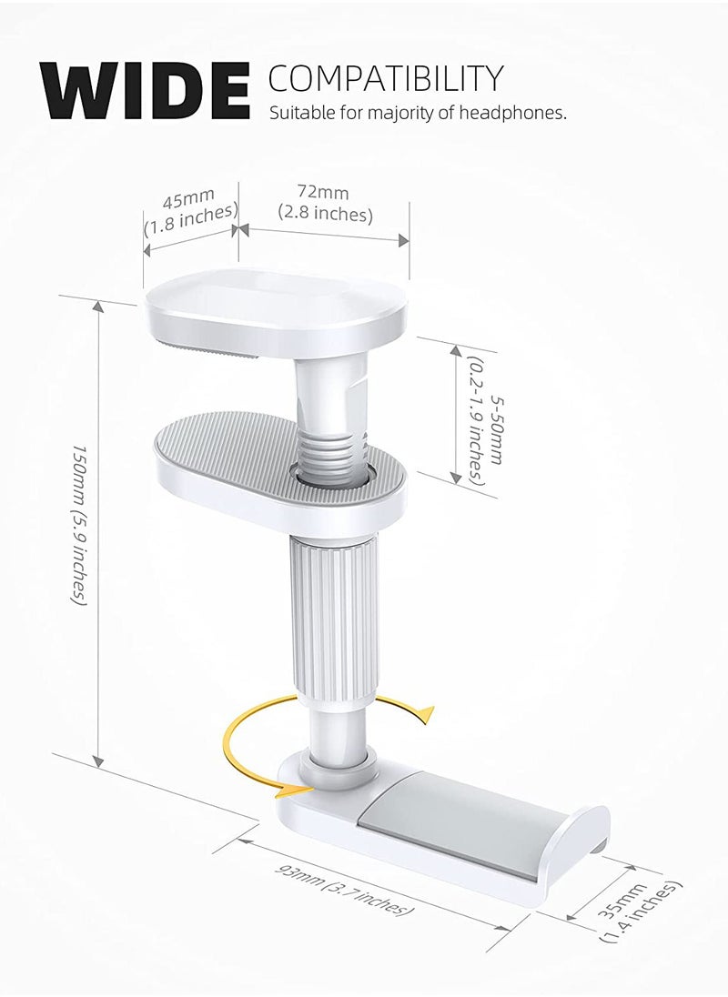 KASTWAVE Headphone Stand, Headset Hanger, Adjustable & 360 Degree Rotating Gaming Earphones Holder Hook Mount Clamp Under Desk, Stand for Most Headsets for Airpods Max, for Sennheiser, for Sony (White)  - Image 2