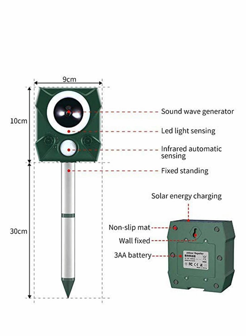 SOLARAE طارد القطط بالموجات فوق الصوتية طارد الحيوانات مع تفعيل الحركة يعمل بالطاقة الشمسية مقاوم للماء IPX4 - Image 2