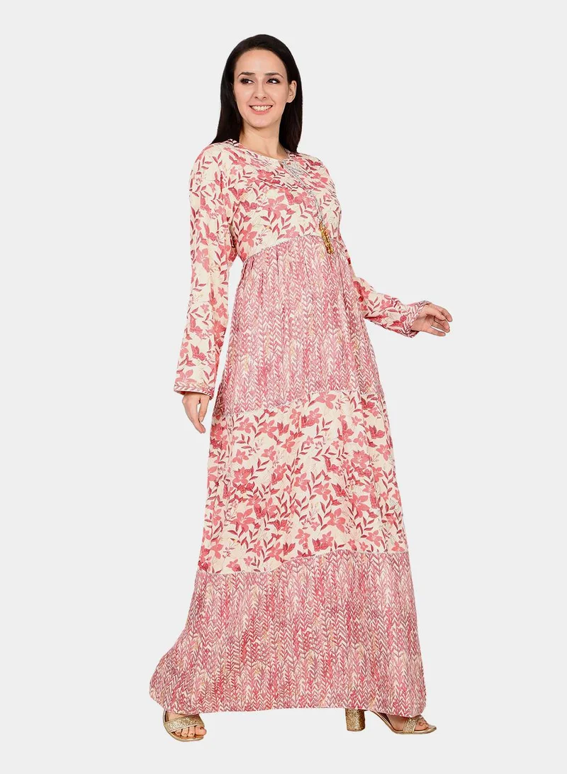 HANA & SARA LONG ELEGANT UNIQUE PRINTED CASUAL ARABIC KAFTAN JALABIYA DRESS