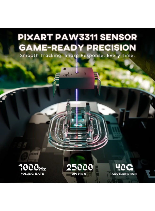 Attack Shark Shark Attack G3 Tri-Mode Wireless Gaming Mouse, 2.4G Wireless/Bluetooth/Wired, 25,000 DPI, Ultra-Lightweight, PixArt PAW3311 Gaming Sensor, Built-in 500mAh Battery for Long-Lasting Power, White - Image 5