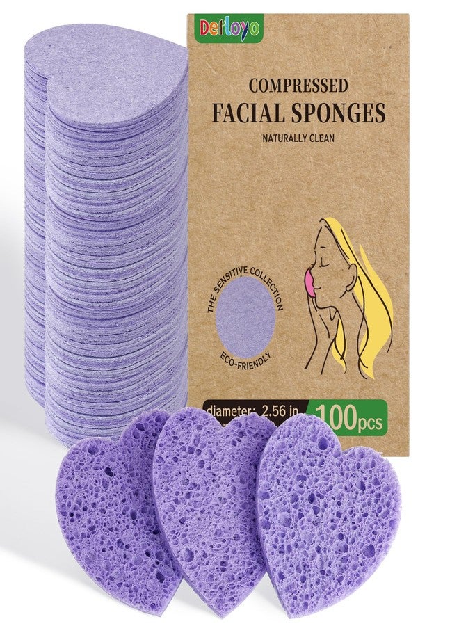 derloyo 100-Count Compressed Facial Sponges, Heart Shape Face Sponge for Cleansing, Natural Cosmetic Spa Sponges for Facial Cleansing, Exfoliating Mask (Purple Heart Sponges) - Image 1
