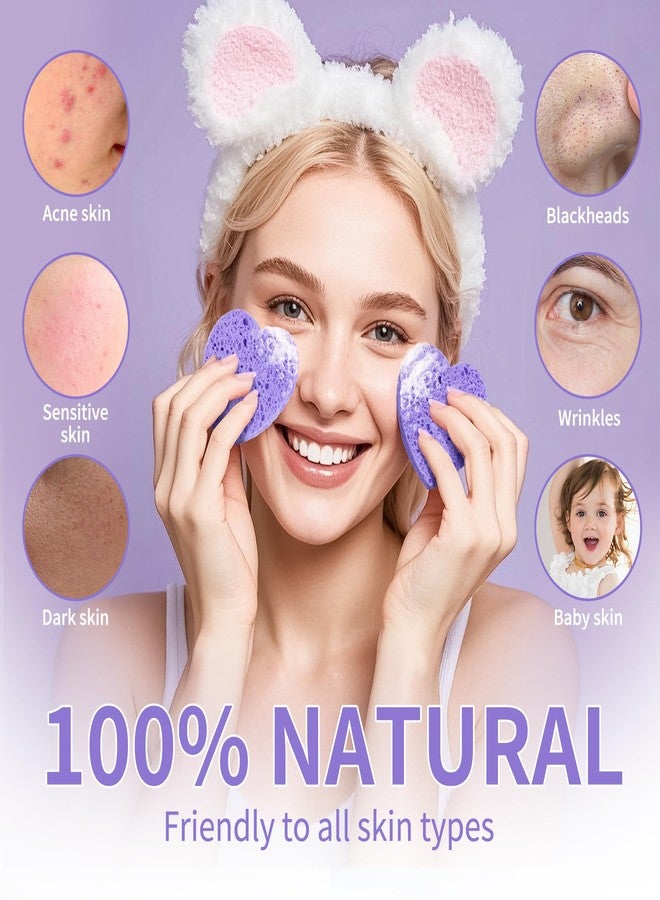 derloyo 100-Count Compressed Facial Sponges, Heart Shape Face Sponge for Cleansing, Natural Cosmetic Spa Sponges for Facial Cleansing, Exfoliating Mask (Purple Heart Sponges) - Image 4