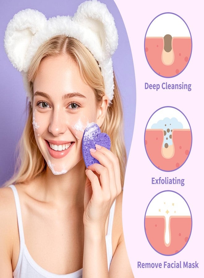 derloyo 100-Count Compressed Facial Sponges, Heart Shape Face Sponge for Cleansing, Natural Cosmetic Spa Sponges for Facial Cleansing, Exfoliating Mask (Purple Heart Sponges) - Image 3