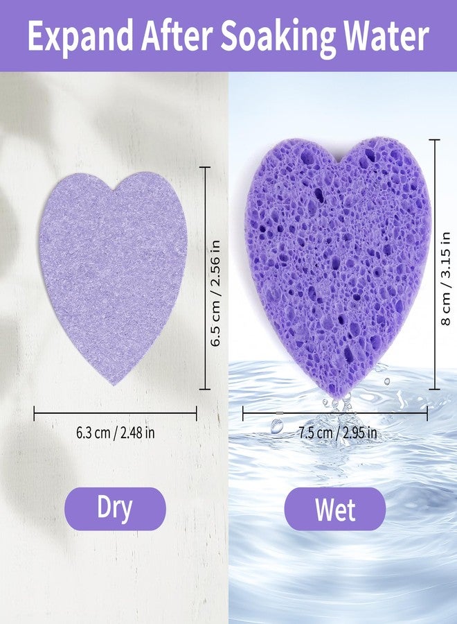 derloyo 100-Count Compressed Facial Sponges, Heart Shape Face Sponge for Cleansing, Natural Cosmetic Spa Sponges for Facial Cleansing, Exfoliating Mask (Purple Heart Sponges) - Image 5