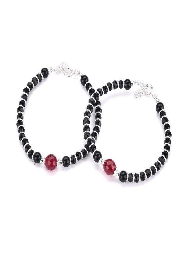 DHRUVS COLLECTION مجموعة DHRUVS الحصرية سوار من الفضة الإسترليني عيار 925 مزين بخرز كريستالي أحمر وفضي على شكل عين شريرة للأطفال الرضع من الجنسين (الطول - 4.5 بوصة، مناسب للأطفال من عمر 6 أشهر إلى 18 شهرًا) - Image 1