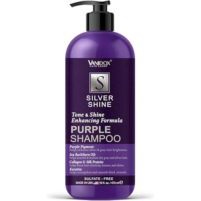 VANIDOX BRASS TONING PURPLE SHAMPOO FOR GREY AND SILVER HAIR, INFUSED WITH PURPLE PIGMENT, SULFATE FREE SHAMPOO FOR GRAY AND SILVER HAIR (16 FL OZ) - Image 2