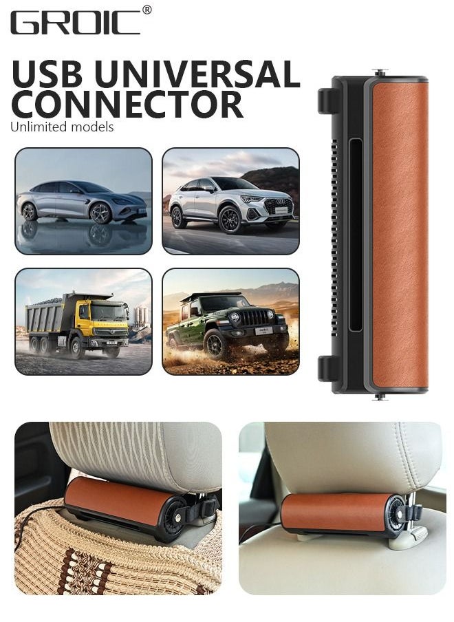 GROIC مروحة سيارة مع حزام قابل للتعديل، مراوح سيارة جلدية تعمل بمنفذ USB لركاب المقعد الخلفي الأمامي، مروحة مقعد سيارة محمولة مع 3 سرعات رياح قوية، مروحة هواء تبريد لسيارات الدفع الرباعي، RV، مقاعد المكتب  - Image 5