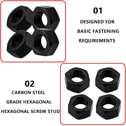 Cranviech 100Pcs M4 Grade 8 Hexagon Nuts Black Carbon Steel, Hex Drive, Black, for Industrial, Construction, Home Fasteners - Image 5