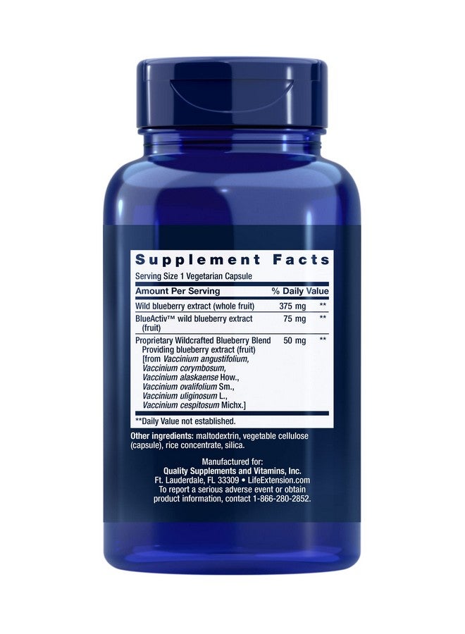 Life Extension كبسولات مستخلص التوت الأزرق - مكمل مستخلص التوت البري الكامل لدعم صحة الدماغ - خالي من الكائنات المعدلة وراثيًا - خالي من الغلوتين - نباتي - 60 كبسولة - Image 3